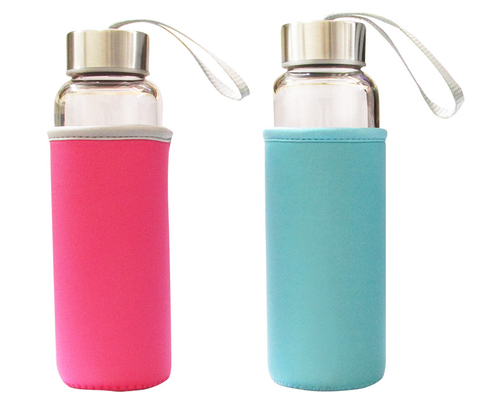 玻璃水瓶 耐熱玻璃隨身瓶+潛水布套