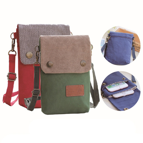 帆布三層斜揹手機包
